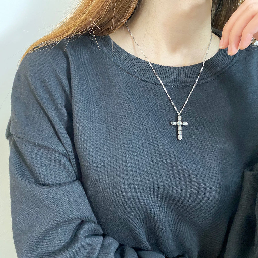 NEHZUS  Vintage Titanium Steel Cross Necklace for Men Netflix Fashionable Sweater Necklace GIFT for Boyfriend