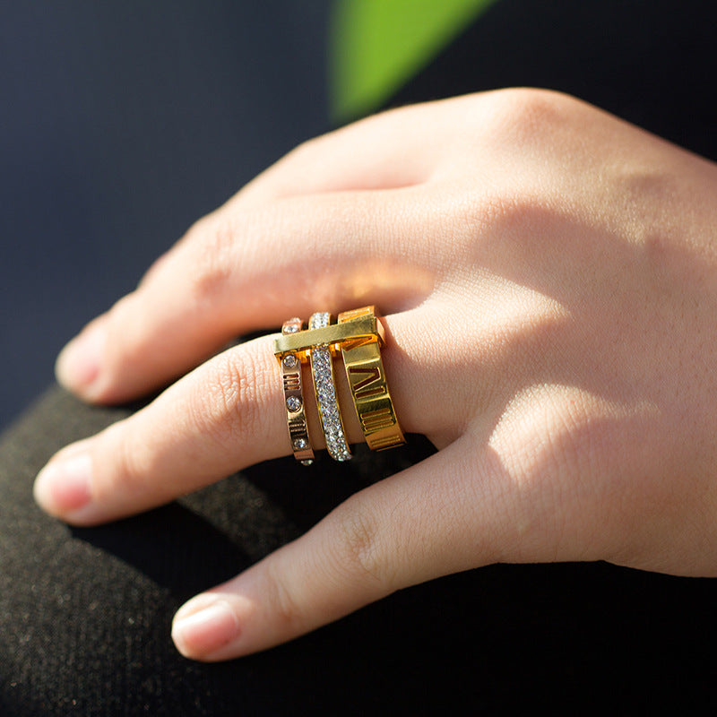 Diamond set Roman monogram ring for women