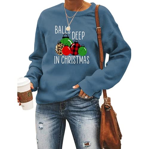 Sweat-shirt de Noël pour femmes, boules profondes, vêtements de noël amusants