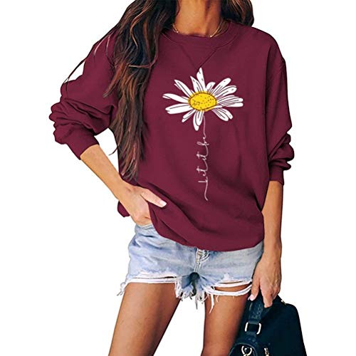 Women Daisy Graphic Sweatshirt Casual Loose Long Sleeve Fashion Tops
