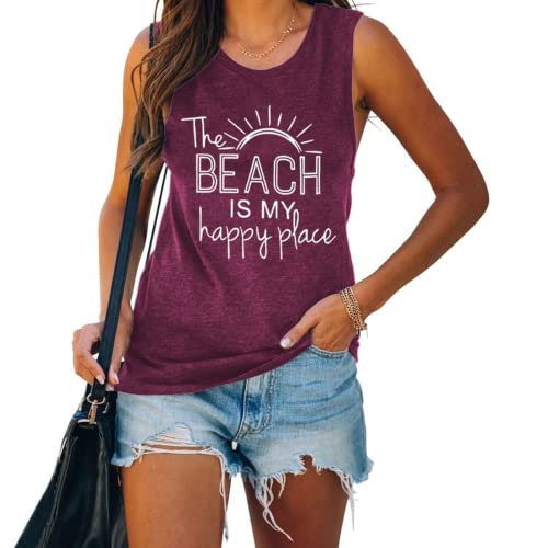 The Beach is My Happy Place Chemise sans manches pour femme Débardeur de plage d'été