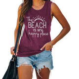 The Beach is My Happy Place Chemise sans manches pour femme Débardeur de plage d'été
