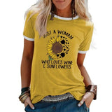 Wine Sunflower T-Shirt Just A Woman Who Loves Wine and Sunflowers Tees