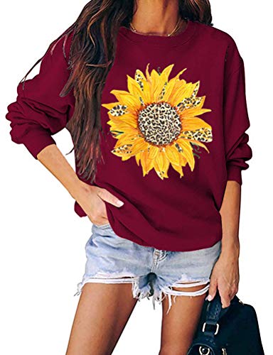 Sweat-shirt léopard tournesol à manches longues pour femmes, chemise léopard florale