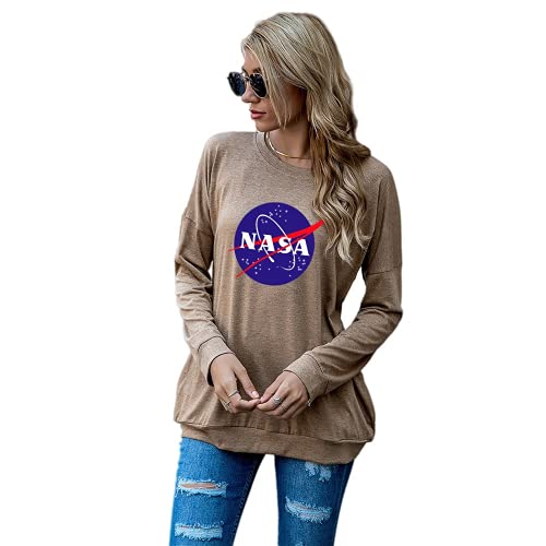 vintage NASA Gift Shirt Femmes NASA Space Blouse graphique à manches longues avec poches