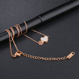 Collier de mode Double coeur d'amour en acier inoxydable plaqué or Rose collier de clavicule pour les femmes