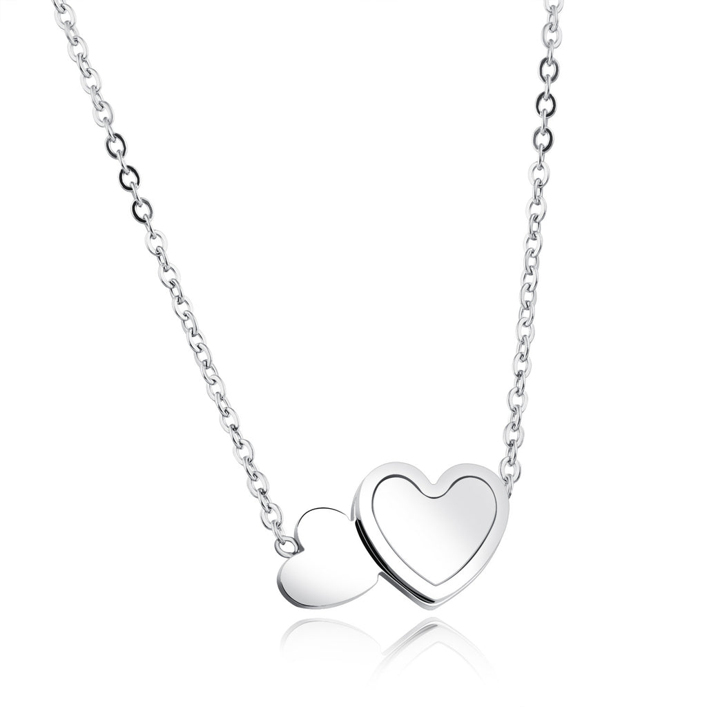Collier de mode Double coeur d'amour en acier inoxydable plaqué or Rose collier de clavicule pour les femmes