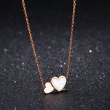 Collier de mode Double coeur d'amour en acier inoxydable plaqué or Rose collier de clavicule pour les femmes