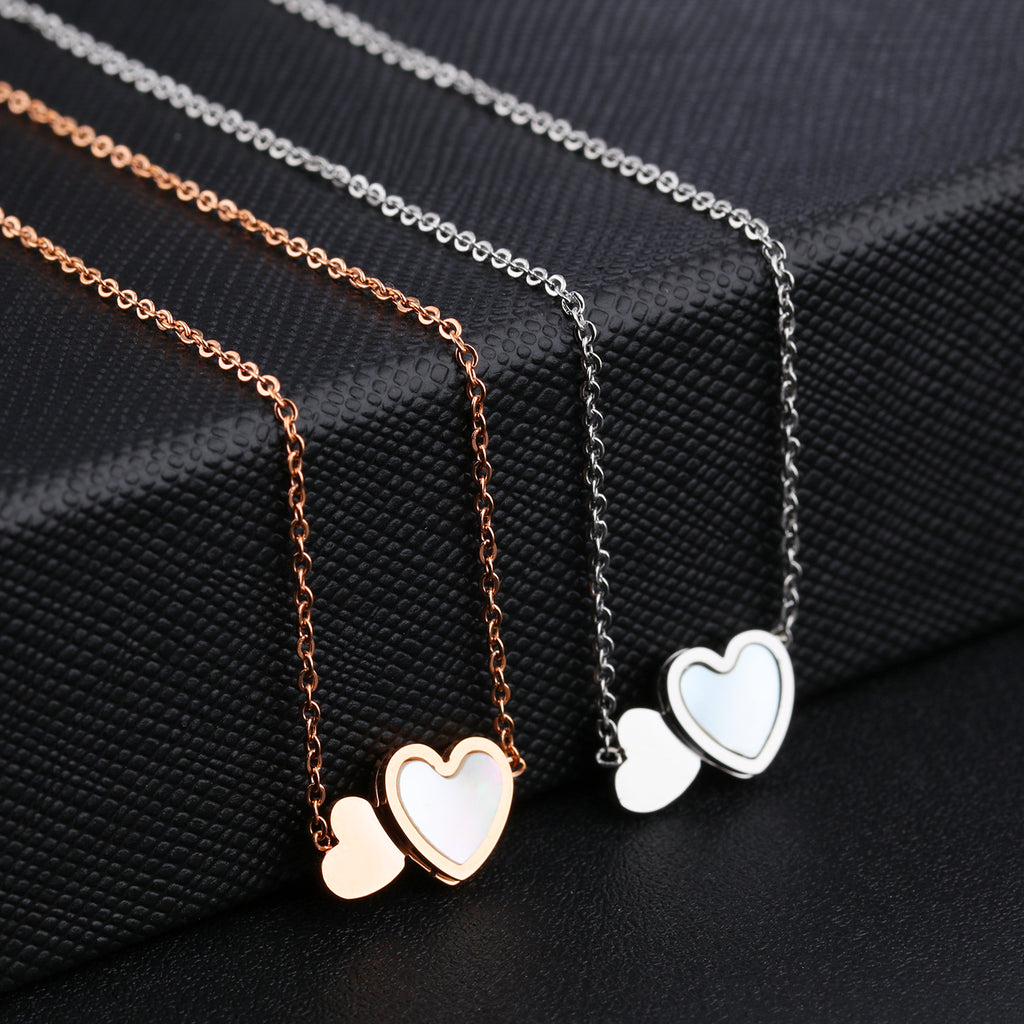 Collier de mode Double coeur d'amour en acier inoxydable plaqué or Rose collier de clavicule pour les femmes
