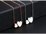 Collier de mode Double coeur d'amour en acier inoxydable plaqué or Rose collier de clavicule pour les femmes