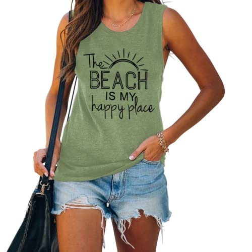 The Beach is My Happy Place Chemise sans manches pour femme Débardeur de plage d'été