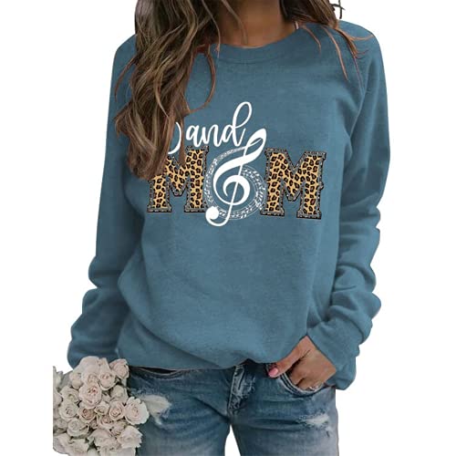 Women Band Mom Shirt Long Sleeve Leopard Graphic Sweatshirt