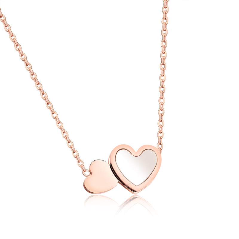 Collier de mode Double coeur d'amour en acier inoxydable plaqué or Rose collier de clavicule pour les femmes