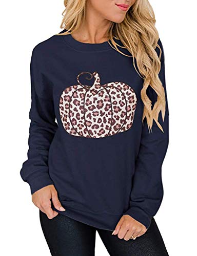 Sweat-shirt citrouille léopard à manches longues pour femmes, chemise citrouille d'halloween