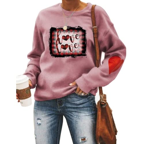 Buffalo Plaid Love Hearts Sweatshirt Women Valentines Day Shirts