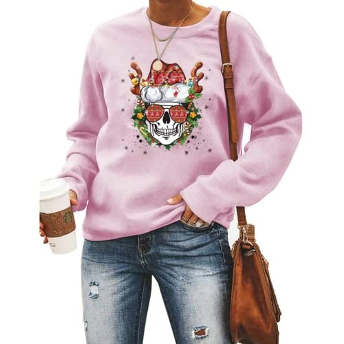 Sweat-shirt de Noël à manches longues pour femme, motif tête de mort, maman, père noël, graphique