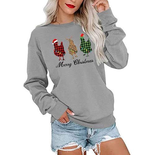 Sweat-shirt de poulet de noël à carreaux Buffalo pour femmes, chemise de joyeux noël
