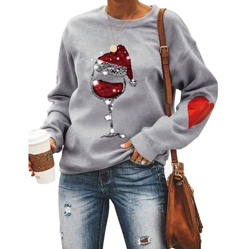 Chemise à vin de noël pour femmes, sweat-shirt en verre de vin du père noël