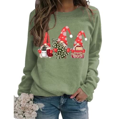 Sweat-shirt à manches longues pour femmes, Gnomes de noël, chemise d'arbre de noël