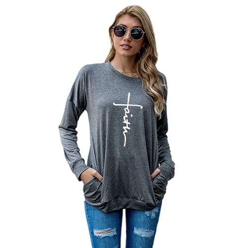 Chemise chrétienne pour femme à manches longues avec croix de foi