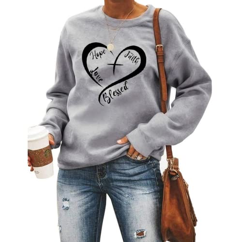 Christliches Herz Sweatshirt Damen Hoffnung Glaube Liebe Gesegnet Sweatshirt