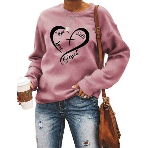 Christliches Herz Sweatshirt Damen Hoffnung Glaube Liebe Gesegnet Sweatshirt