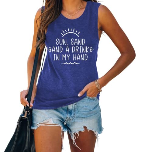Women Sun Sand and A Drink in My Hand Tank Top Cute Graphic Shirt