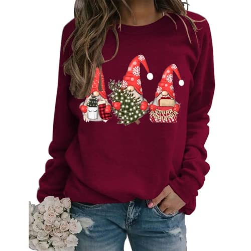 Sweat-shirt à manches longues pour femmes, Gnomes de noël, chemise d'arbre de noël