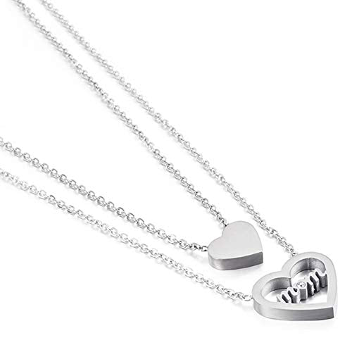 Collier avec pendentif en forme de cœur d'amour pour femme, en acier inoxydable plaqué or, incrustation de zircone cubique 5A, collier de maman personnalisé avec nom d'enfant