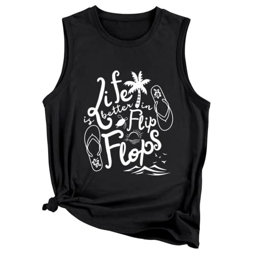 Débardeur d'été pour femmes, la vie est meilleure avec des tongs, chemise sans manches
