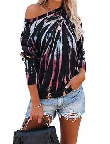 Sweat-shirt multicolore à manches longues et épaules dénudées pour femme