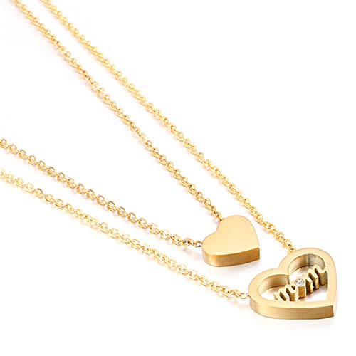 Collier avec pendentif en forme de cœur d'amour pour femme, en acier inoxydable plaqué or, incrustation de zircone cubique 5A, collier de maman personnalisé avec nom d'enfant