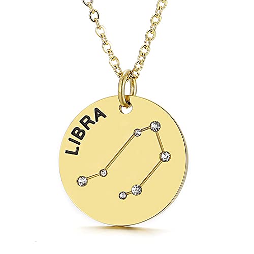 Collier pendentif Constellation plaqué or, horoscope, signe du zodiaque, breloques, pièces de monnaie réglables