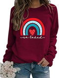 Valentines Rainbow Love Sweatshirt Women Love Heart Tee Tops