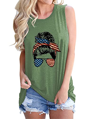 Messy Bun Femmes avec des Lunettes de Soleil Américaines Chemise Femme Mignonne Messy Bun Lunettes Débardeurs