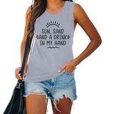 Women Sun Sand and A Drink in My Hand Tank Top Cute Graphic Shirt