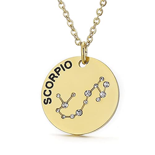 Collier pendentif Constellation plaqué or, horoscope, signe du zodiaque, breloques, pièces de monnaie réglables