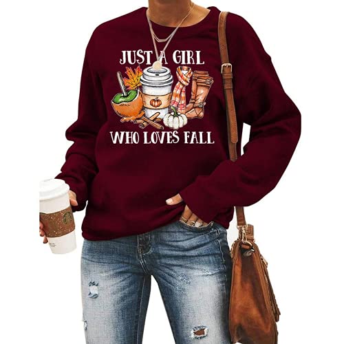 Sweat-shirt à manches longues pour femmes, chemise graphique Just A Girl Who Loves Fall