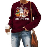 Sweat-shirt à manches longues pour femmes, chemise graphique Just A Girl Who Loves Fall