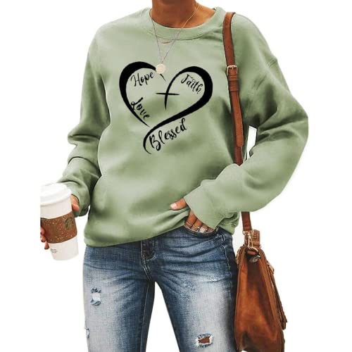 Christliches Herz Sweatshirt Damen Hoffnung Glaube Liebe Gesegnet Sweatshirt