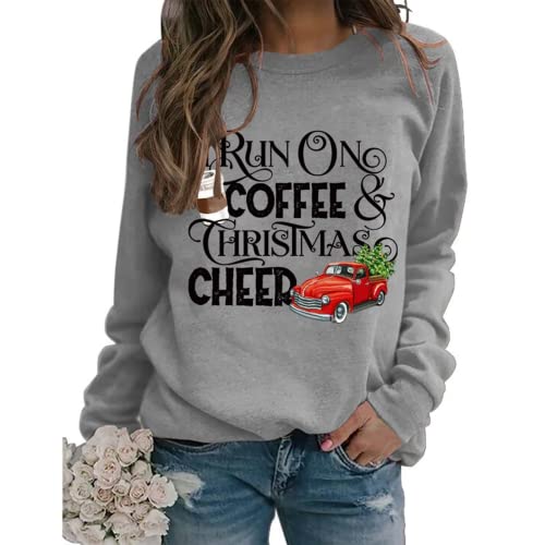 Sweat-shirt à café de joie de Noël pour femmes, je cours sur le café et la chemise de joie de Noël