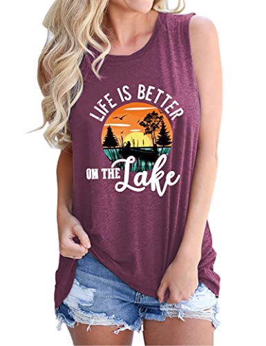 Women Life is Better On The Lake Sleeveless Shirt Lake Life Tank Top for Women