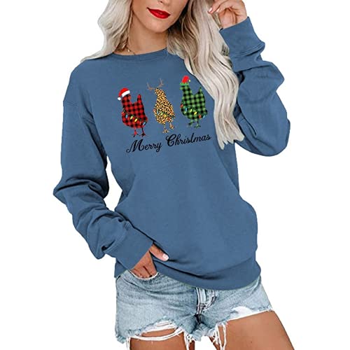 Sweat-shirt de poulet de noël à carreaux Buffalo pour femmes, chemise de joyeux noël