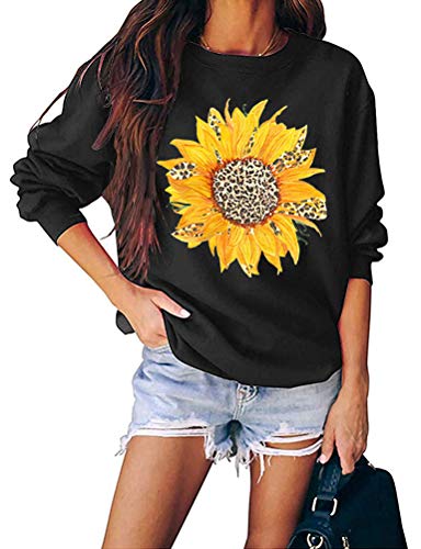 Sweat-shirt léopard tournesol à manches longues pour femmes, chemise léopard florale