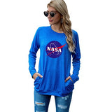 vintage NASA Gift Shirt Femmes NASA Space Blouse graphique à manches longues avec poches