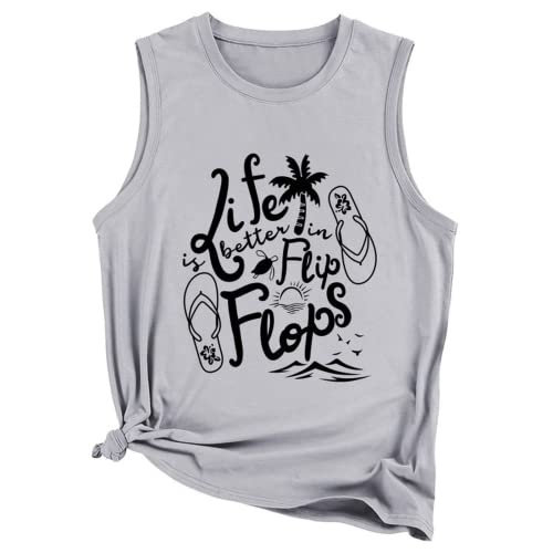 Débardeur d'été pour femmes, la vie est meilleure avec des tongs, chemise sans manches