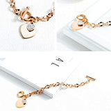 Womens Stainless Steel Link Chains Heart Charms Bracelets for Teen Age Girl Toggle Clasp Closure