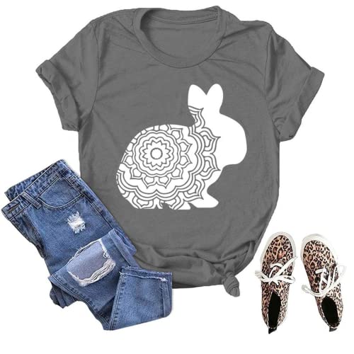 Cute Easter Floral T-Shirt Women Flower Rabbit Gift Tee