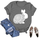 Cute Easter Floral T-Shirt Women Flower Rabbit Gift Tee