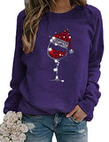 Sweat-shirt à manches longues pour femmes, verres à vin avec chapeau de père noël pour noël